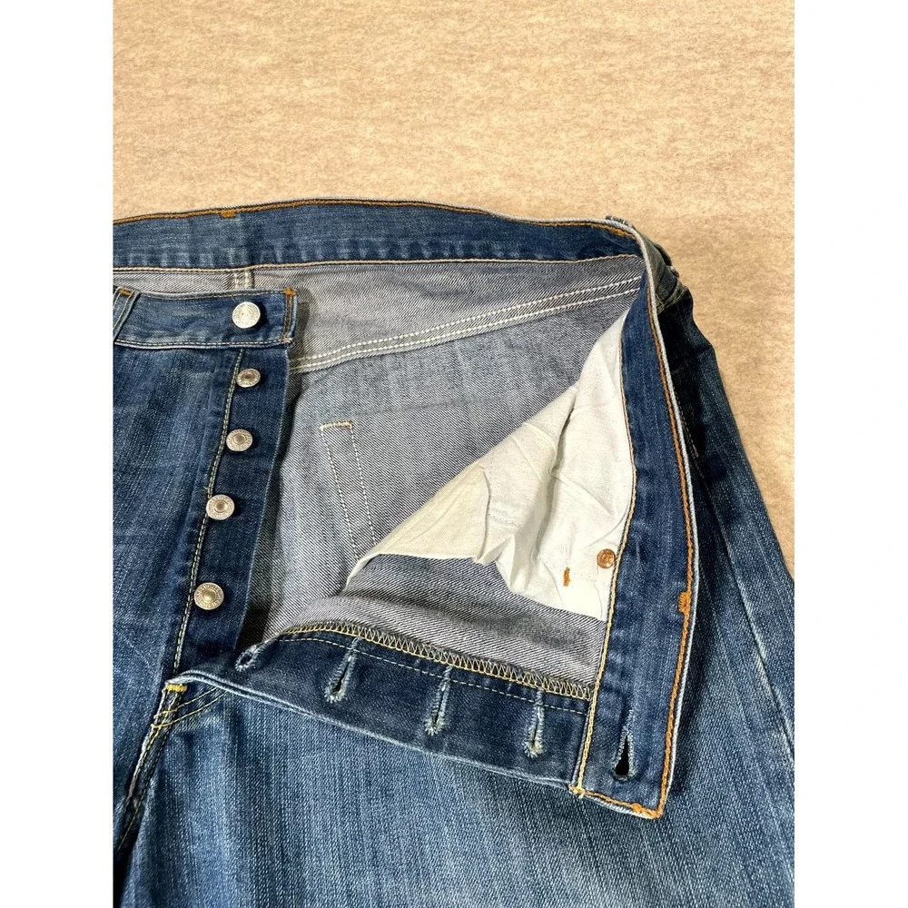 Levis‎ 501 Straight Leg Jeans Mens 38x34 Blue Whiskering Denim Cotton Button Fly